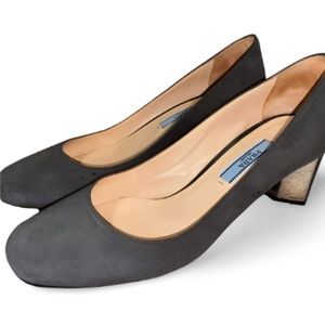 PRADA Gray Suede Metallic Hexagon Pumps SIZE 7